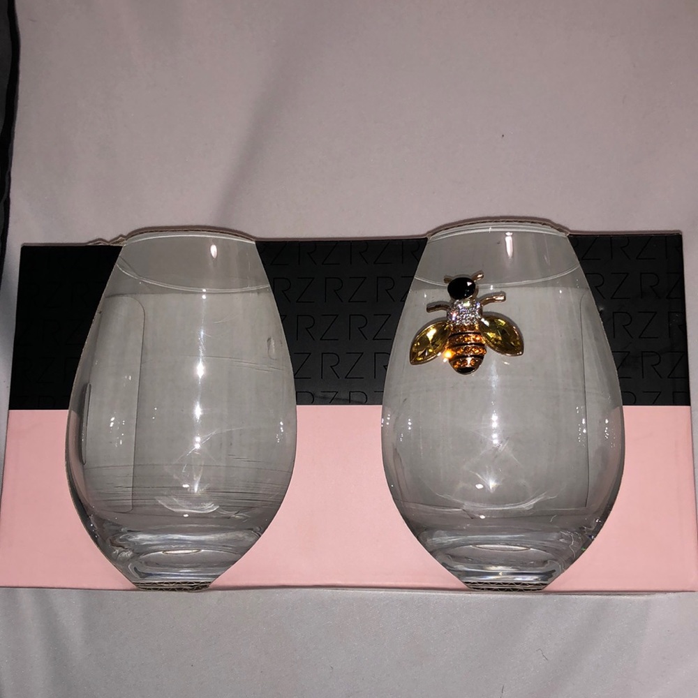 Clear Set of 2 Rachel Zoe Crystal Bee Stemless Wine Glasses